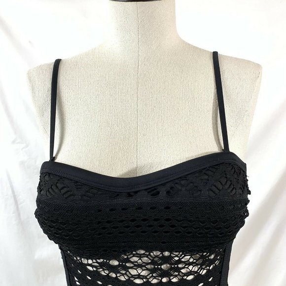 One Piece Swimsuit Size 2 Lightly Lined Black Lace Crochet Sweetheart Spaghetti - Picture 2 of 10